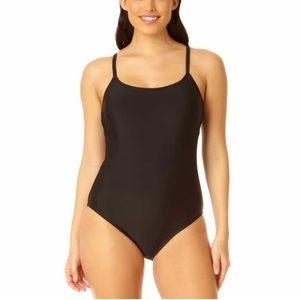 Hurley Ladies One Piece Swimsuit NEW Black Solid Strap Bathing Suit Swim NWT